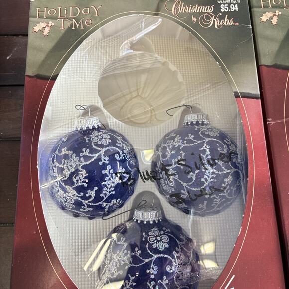 Vintage Krebs Lot of 6 Glitter Hand Painted Doves Blue Glass Ball Ornaments - Picture 3 of 9